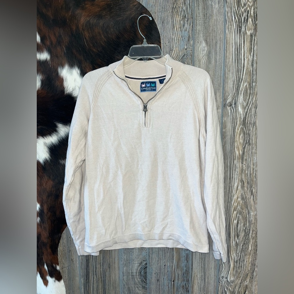 Charleston Threads 1/4 zip cream colored pullover lightweight size medium